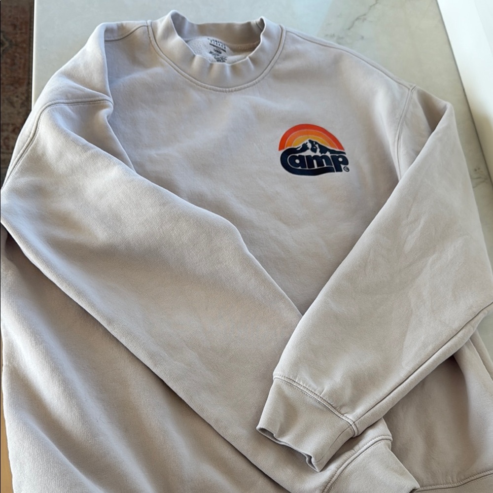 Tan Crewneck Sweater with Ribbed Neckline